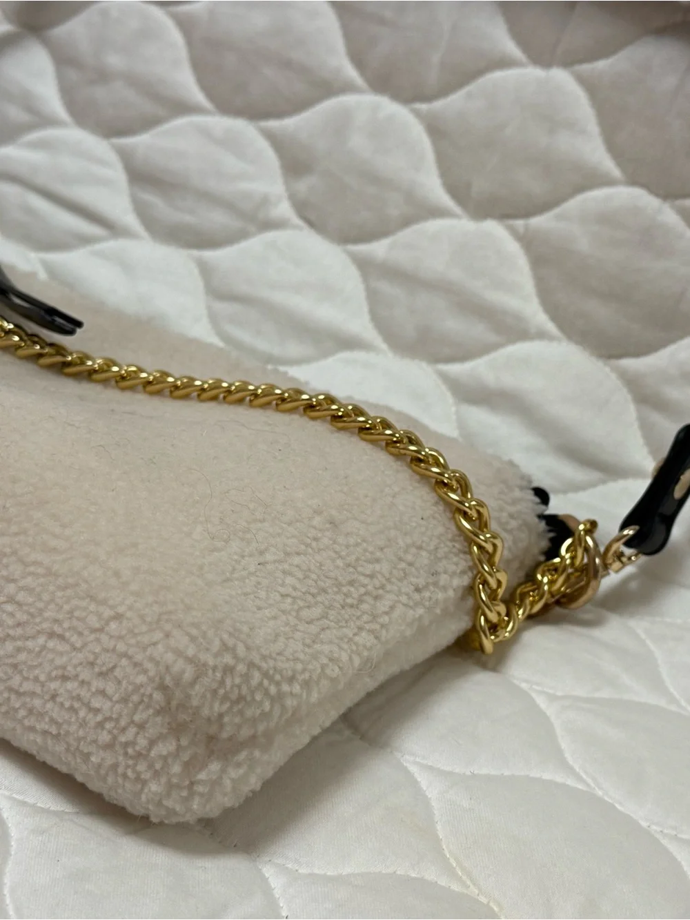 Crossi New York Faux Shearling/Sherpa Chain Slouchy Shoulder bag
